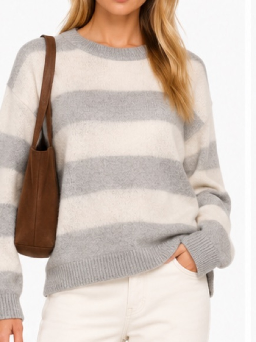Duffy 100% Cashmere Oversized Sweater Grey Ivory Size M
